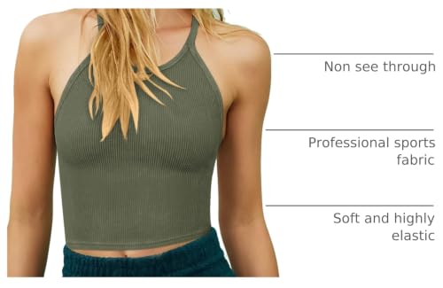 Image of LASLULU Womens Sports Bra Seamless Long Tank Spaghetti Strap Workout Bra