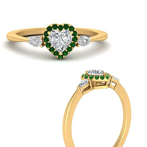 Image of 55Carat Choose Your Gemstone Halo Pear Accent Diamond CZ Ring Yellow Gold Plated Heart Shape Petite Engagement Rings Everyday Jewelry Wedding Jewelry Handmade Gifts for Wife US Size 4 to 12