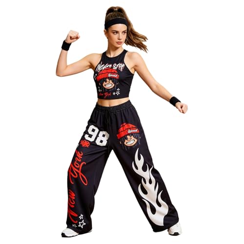 Ensemble gilet imprimé style street et pantalon large femme IEFIEL pour gymnastique