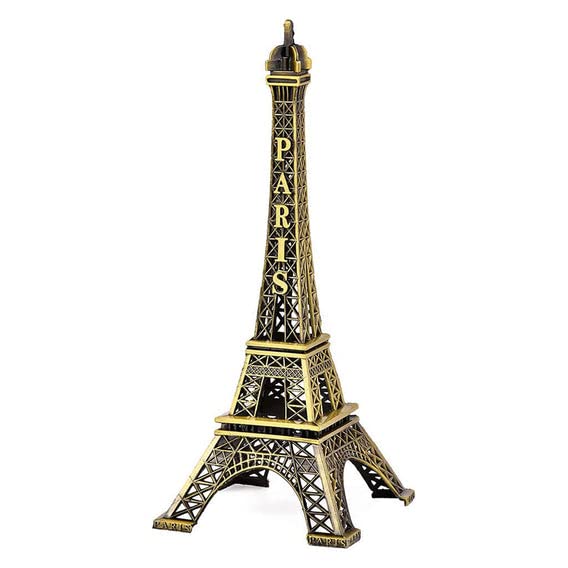 Arrecife Antique Finish 3D Metal Paris Eiffel Tower Metal Craft Famous Landmark Building Metal Statue, Cabinet, Office, Gifts Decorative Showpiece.