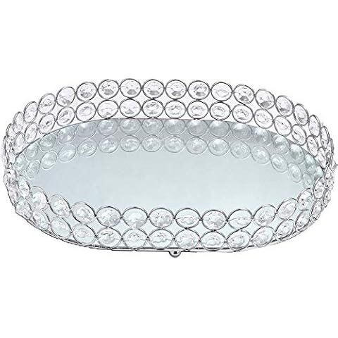 FülleMore Kristall Schmuck Tablett Badezimmertablett Spiegel Kosmetiktablett Schminktisch Kosmetik Aufbewahrung Kerzentablett Obstteller Spiegelglasablage Cover