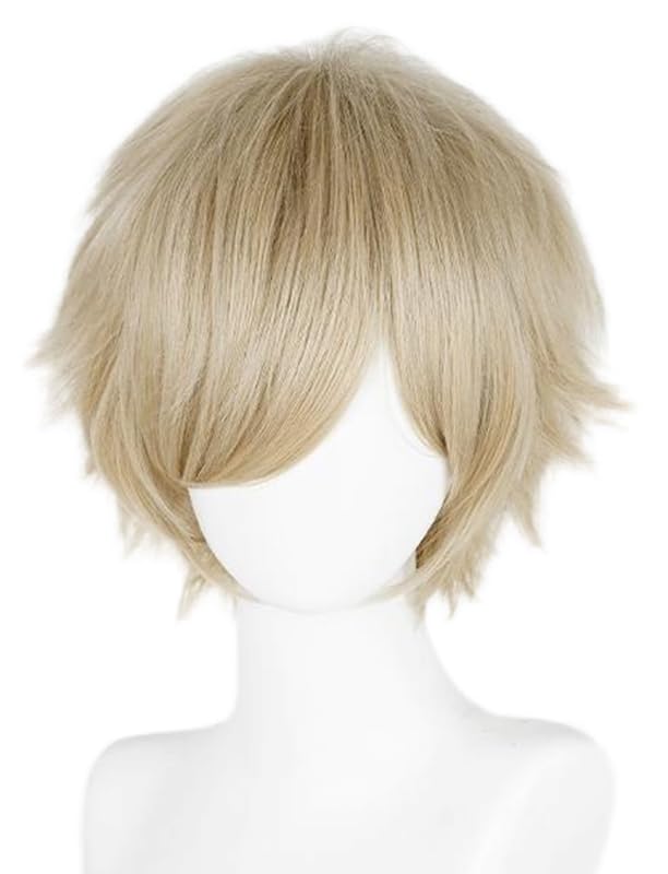 Image of LABEAUTE Unisex Short Light Brown Cosplay Wig Male Man Woman With Bangs Anime Fluffy Cosplay Hair Wigs for Party and Halloween for Gift + Free Cap