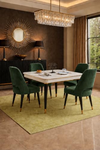 Image of WOODEN SPACE 4 Seater Wooden Dining Table Set | Urban Marble Top Dining Table with Chairs for Dining Room & Kitchen (Modern Vintage Dark Green) (42 x 42 x 30 inch)