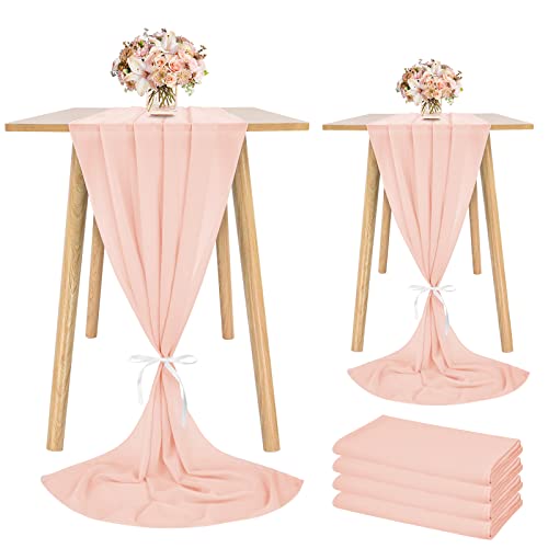 4 Pcs Chemin De Table En Mousseline De Soie 28x120 Pouces Coureur De Mariage Romantique 10ft Blush Rose Couverture De Table En Mousseline De Soie Coiffeuse Chemin De Table Pour Anniversaire De Mariage