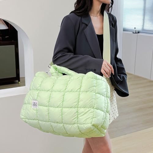 Puffer Tote Bag Quilted Duffle Bag for Women Puffy Crossbody Overnight Shoulder Handbag Large Weekender Bags Gym Travel2
