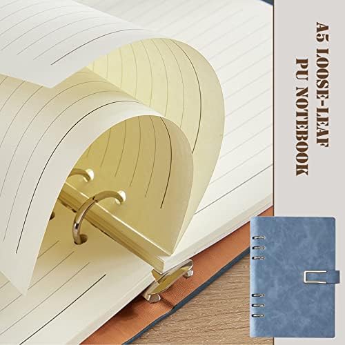DY.2ten Refillable A5 Notebook Set with Cover - 6 Hole Loose Leaf PU Binder Cover + 87 Sheets (174 Pages) of Lined Paper + 1pcs A5 Zipper Binder Pockets + 1 pcs A5 3-Pockets Storing Bag