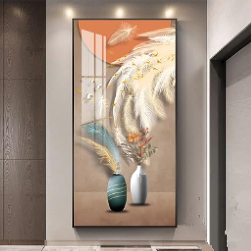 Tableau Abstrait Plumes pour Salon | Affiches Fleurs Grand Format KEBIA Déco Porche 70x140