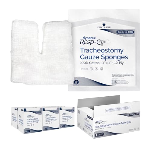 Dynarex 35051 Tracheostomy Gauze Sponge, 4" Length, 4" Width, 12 Ply, Pack of 300 miniatura 1