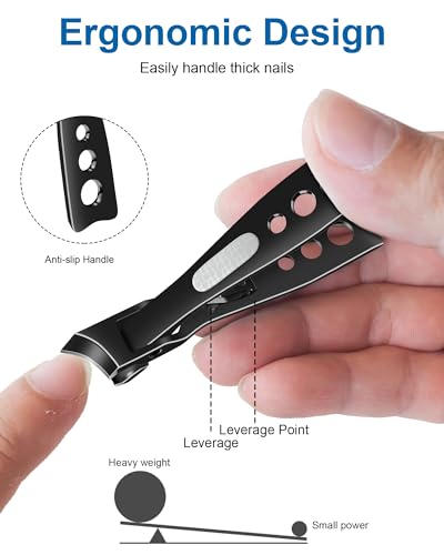 IDEEEPAN Toenail Clippers for Thick Nails & Ingrown Nails, Slanted Curved Nail Clipper with Catcher, Heavy Duty Large 20MM Wide Jaw Opening Toe Nail Clipper for Seniors, Men (Black) — view 6