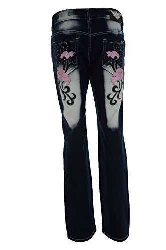 Crazy Age Pantalon en jean pour femme - Taille XXL - Couleurs fraîches - Broderie - Uni - Rose - Papillons, Fleur rose (Cb 029), W42 Cover