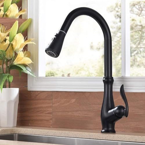 Robinet cuisine extractible noir mat à bec pivotant grand évier - 4