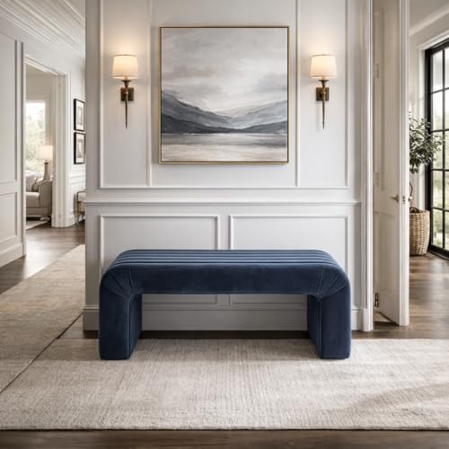 Image of HomePop 48 inch Arch Channel Bench - Blue Velvet