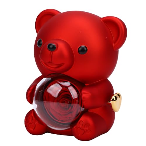 Depisuta Lindo Oso de Peluche con Rosa Preservada, Rosa Eterna en Oso con Elegante Caja de Regalo, Caja de Rosas Giratoria con Flor Eterna, Regalo Romántico para San Valentín,