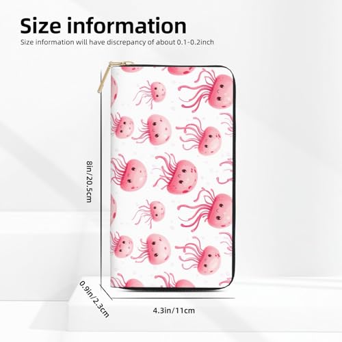 Leather Thin Slim Wallets for Women Men - Fashion Cute Pink Jellyfish Print Card Wallet Holder with Zipper2