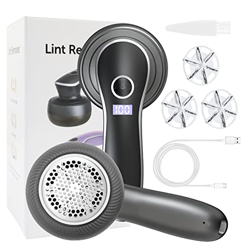 quita bolas de la ropa electrico, quitapelusas electrico, quita pelusas ropa,Pantalla LCD/Carga Type-C/6 Hojas/3 Velocidades,Cuchilla de Quitapelusas Recargable Potente y Eficiente para Ropa y Muebles