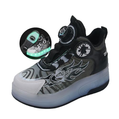 Kids Roller Skates Shoes Sneakers for Boys & Girls, Automatic Retrectable Technical Skateboarding Skates for Shiny Sneakers Black Blue for Girls Boys Novel Gift