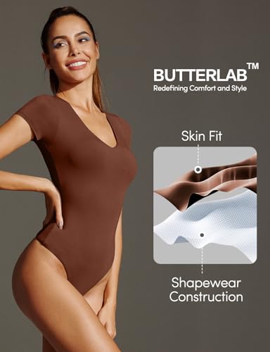 Image of IUGA Bodysuits for Women Tummy Control Body Suits for Womens Compression Slimming Thong Bodysuit V Neck