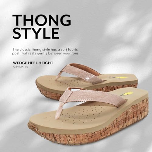 Image of Volatile Neville Wedge Sandals for Women Featuring Soft Webbed Textile Thong Post, Padded Lining, and Slip-On Wedge Style