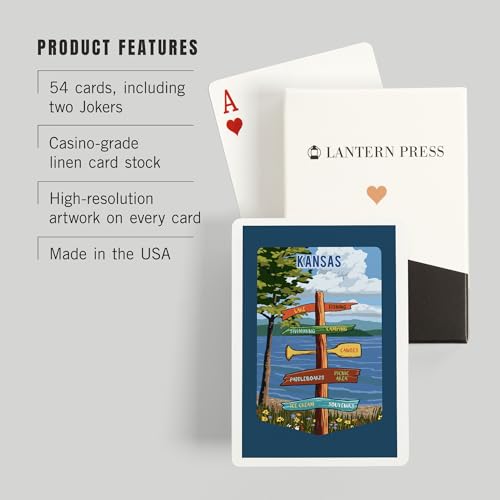 Lantern Press Kansas, Señal, Lago y Flores, 52 naipes póker miniatura 3