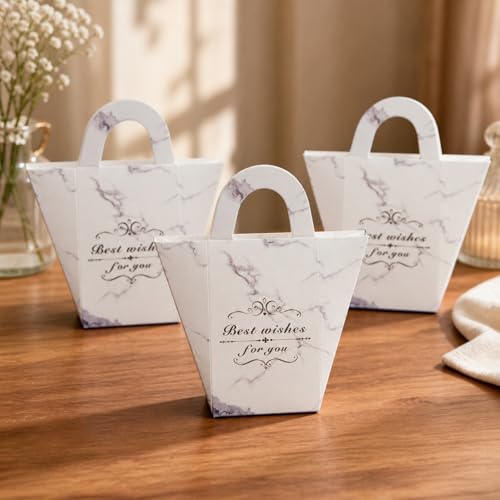 Image of SATYAM KRAFT Pack of 40 Decorative Paper Gift Boxes with Handle | Premium Return Gift Box for Chocolates, Hampers, Party Favors, Wedding & Festive Gifting (White)
