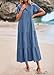 KIRUNDO Summer Maxi Dresses for Women 2025 Spring Fashion Short Sleeve Button V Neck Pleated Loose Tiered Swing Flowy Dress(Blue, Large)