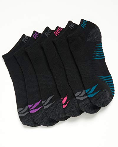 Reebok Women's Athletic Socks - Performance Cushioned Low Cut Socks (6 Pack), Size 4-10, Pure Black Logo3