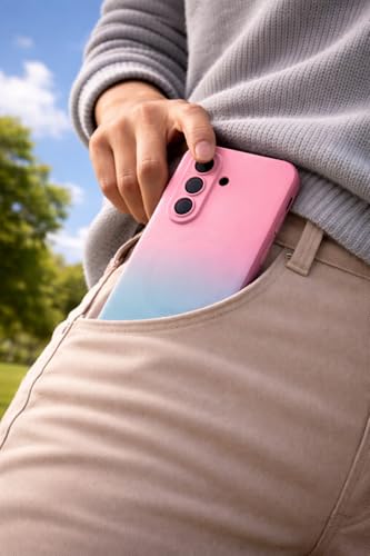 Image of amazon basics Gradient Mag-Safe Case for Samsung Galaxy A17 / M17 / F17 5G | Soft Silicone Shockproof Cover with Camera Protection | Slim Lightweight Design | Smooth Touch & Durable - Pink & Blue