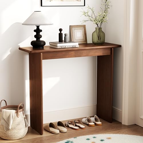 AQIMUELE Walnut Rubberwood Console Table