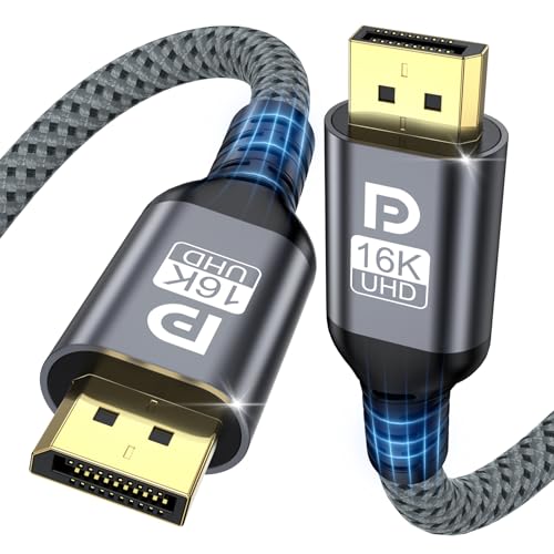 TEFLOTY 16K DisplayPort Kabel 2m 2.1, DP Kabel Unterstützt 80Gbps 16K@60Hz, 8K@120Hz, 4K@240Hz/165Hz/144Hz, Display Port Kabel für Gaming-Monitor, Grafikkarte, Laptop, Projektor