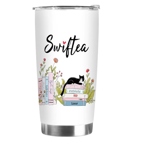 Onperpoe Swiftea Becher für Musik Fans Kaffeetasse Bücher-Blumen-Design Edelstahl-isolierter Becher mit Deckel Swiftea Geschenk für Tochter Freundin