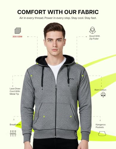 Image of AWG ALL WEATHER GEAR Hoodies for Men | Men's Solid Hooded Sweatshirt | Winter Wear | Pullover | Jackets for Men Stylish | Zipper Hooded Sweatshirt