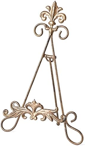 Wenbery 13.8" H Fleur-de-Lis Easel Stand,Metal Book Stand, Plate Holder Display Stand, Picture Frame Stand, Home Decor (Bronze)