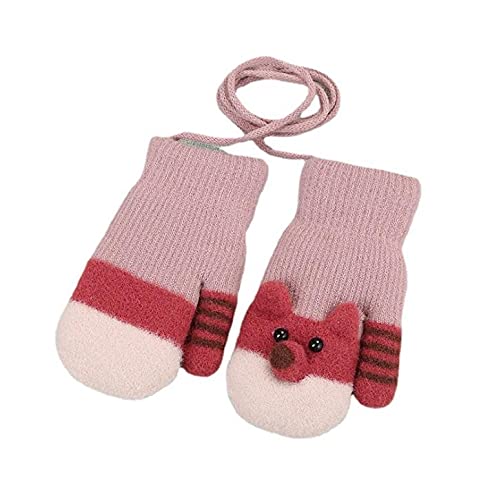Iywish Baby Mittens on String Toddler Winter Glove Warm Full Finger Magic Snow Gloves (Pink)