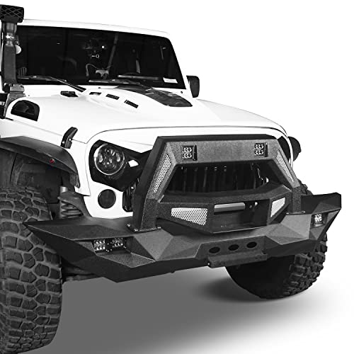 U-Box Wrangler Front Bumper Full Width Fits For Jeep 2007-2018 Jk & Unlimited - Texture Steel Jk Bumper W/Winch Plate & Off Road Bull Bar #TOP3