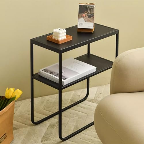 Mesa de centro ideal para sala de estar con estantes organizadores de metal negro 2