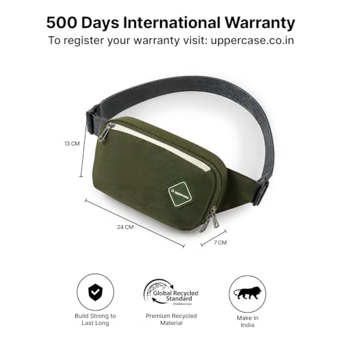 Image of uppercase Cubo Waist Bag for Men & Women- Crossbody Sling Bag for Biking Travel, Outdoor Sports, Camping, Hiking, Cycling | Waist Pouch with Adjustable Strap, Compartment and Zipper Pockets (Green)