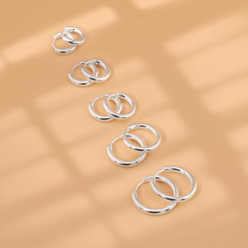 Sterling Silver Hoop Earrings, Hypoallergenic Earrings for Women Men 14k Real Gold Plated Small Huggie Hoop Earrings Stack Set for Multiple Piercing Lightweight Cartilage Helix Conch Hoop2
