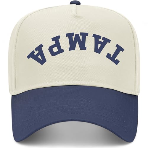 Tampa Upside Down Reversed Vintage Trucker Hat | Premium Snapback Baseball Hat for Men & Women (US, Alpha, One Size, Navy/Natural)