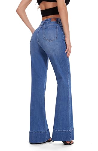 FLYING BANANA Women's Flare High Waisted Bell Bottom Wide Leg Baggy Stretch Denim Jeans3