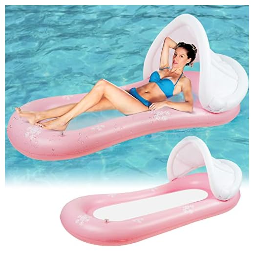 JATEKA Hamaca Flotante Piscina Colchoneta Hinchable para Piscina Playa con Parasol Desmontable 168x75cm Inflable Hamaca de Agua Tumbona Piscina Flotador Cama Hinchable Colchón para Adultos Niños