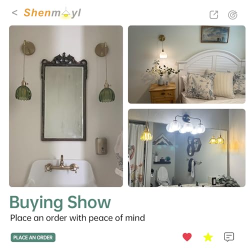 Image of Shenmoyl Vintage Wall Sconce Wall Lamp with Green Tulip Glass Shade Hanging Wall Sconce with 4.9FT Plug in Cord, Modern Wall Lamp Fixtures Decor for Bedside Bedroom Indoor Doorway
