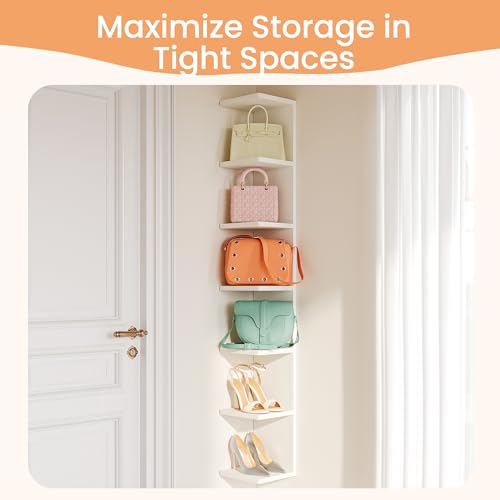 Image of upsimples 7-Tier Floating Wall Shelf, White Vertical Vanity Decor Shelves | Wall Display for Bag, Purfume, Shoes, Books, Storage Shelves for Bedroom, Living Room, Home Decor