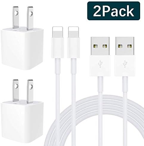 2 Pack iPhone Charger, MFi Certified Charging Cable and USB Wall Adapter Plug Block Compatible with iPhone X/8/8 Plus/7/7 Plus/6/6S/6 Plus/5S/SE/Mini/Air/Max/Cases-White
