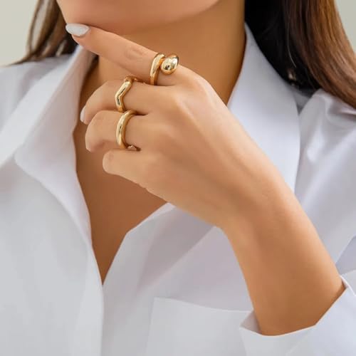Image of Shining Diva Fashion Stylish Trendy Finger Rings Set for Women & Girls | Chunky Minimal Statement Ring Combos Modern Elegant Jewellery Collection