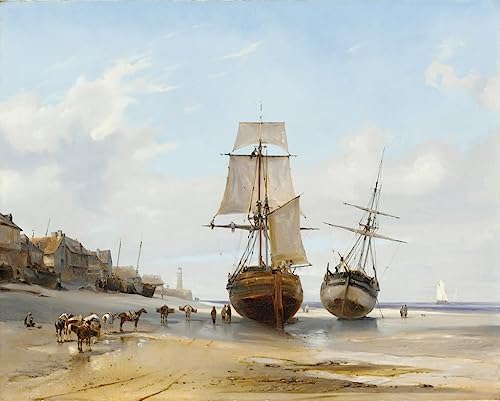 Art tableau bateaux échoués Isabey grande toile de décoration pour un salon élégant