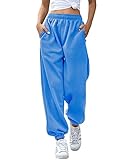 HeSaYep High Waisted Sweatpants for Women Workout Active Joggers Pants Baggy Lounge Bottoms,Blue Medium