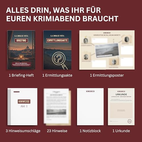 Stadtkrimis Exit Escape Stadtführung Krimidinner 2 Personen La Dolce Vita - Krimi Dinner Date Night Edition - Krimispiel für Erwachsene, Crime Dinner Date Ideen für Paare, Geschenk für Partner, Paar Geschenk