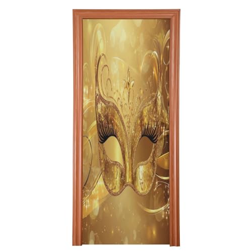 FLildon Mardi Gras Golden Mask Pattern Door Cover Decoration, Party Accessory Porch Decor for Festive Ornament Room Door Covers 35 x 79 Inch