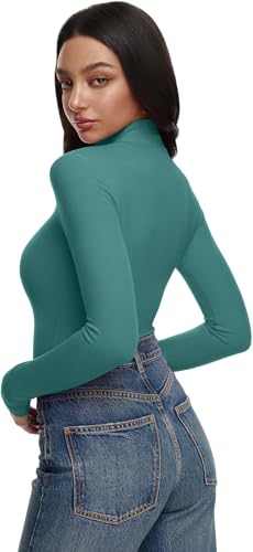 Image of REORIA Women's Turtleneck Tops Slim Basic Mock Neck Long Sleeve Shirts 2025 Fall Winter Layering Outfits