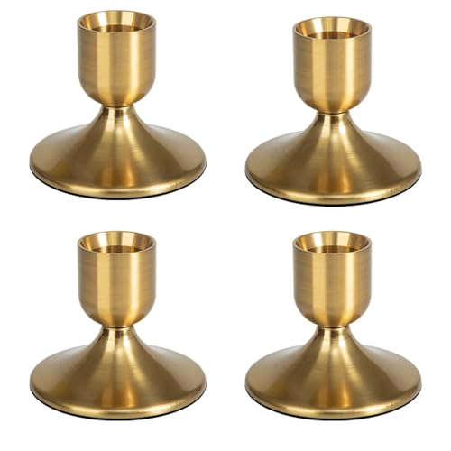 XNSHUN Gold Kerzenständer Kerzenhalter, Metall Stabkerzen Tischdeko, Candlelight Dinner Kerzenhalter, Vintage Retro Deko, Kerzenhalter Für Hochzeitstisch Mittelstücke (4er Set)